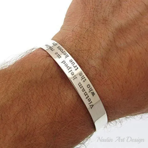 Personalized Deployment Cuff Bracelet - Sterling silver U.S. Navy Military Memorial Bangle