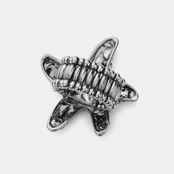 Starfish Bubble Hematite Stone Embellished Stretch Ring